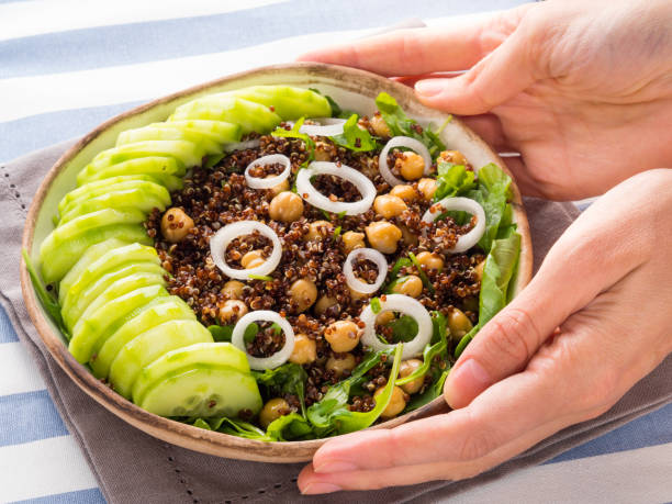 istock Quinoa salad bowl with cucumbers, chickpeas 856645950