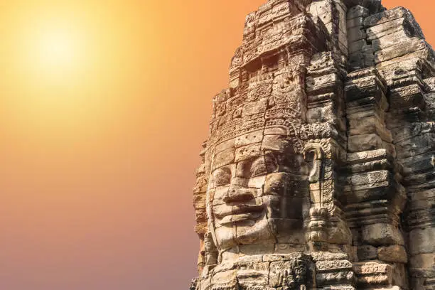 Photo of Smile face stone at bayon temple in angkor thom siem reap cambodia
