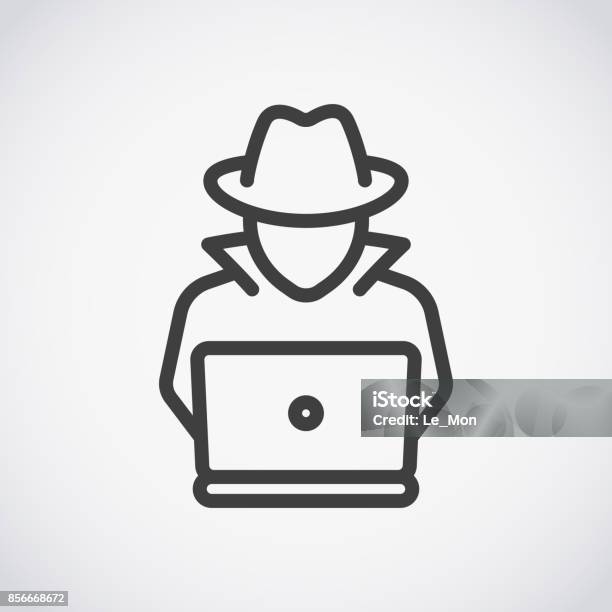 Spy Agent Searching On Laptop Hacker Stock Illustration - Download Image Now - Icon Symbol, Computer Hacker, Thief