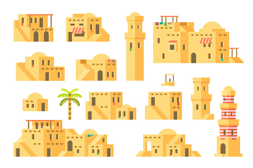 Flat design arab mud houses illustration vector