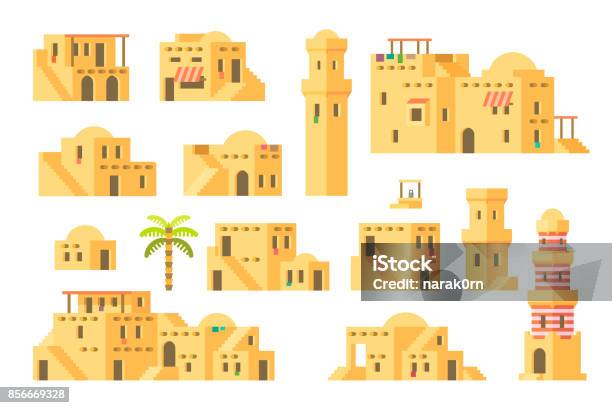 Flat Design Arab Mud Houses Stock Illustration - Download Image Now - Egypt, House, Building Exterior