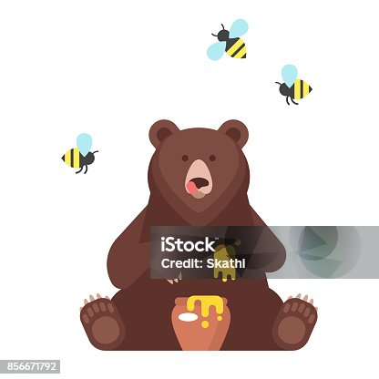 istock bear character eating sweet honey. 856671792