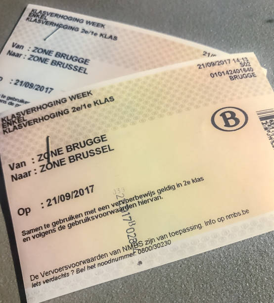 Train Tickets from Bruges to Brussels, Belgium Bruges, Belgium - September 21, 2017: Two train tickets from Bruges to Brussels Apply Belgium Driving License stock pictures, royalty-free photos & images