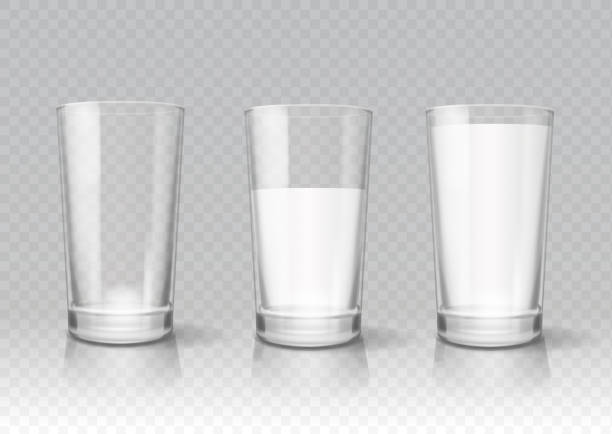 illustrations, cliparts, dessins animés et icônes de verres transparents réalistes de lait - glass water half full empty