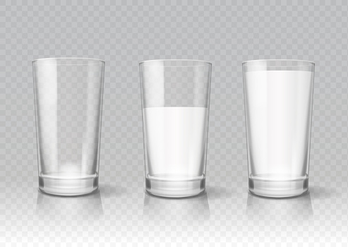 Transparent realistic glasses of milk vector set