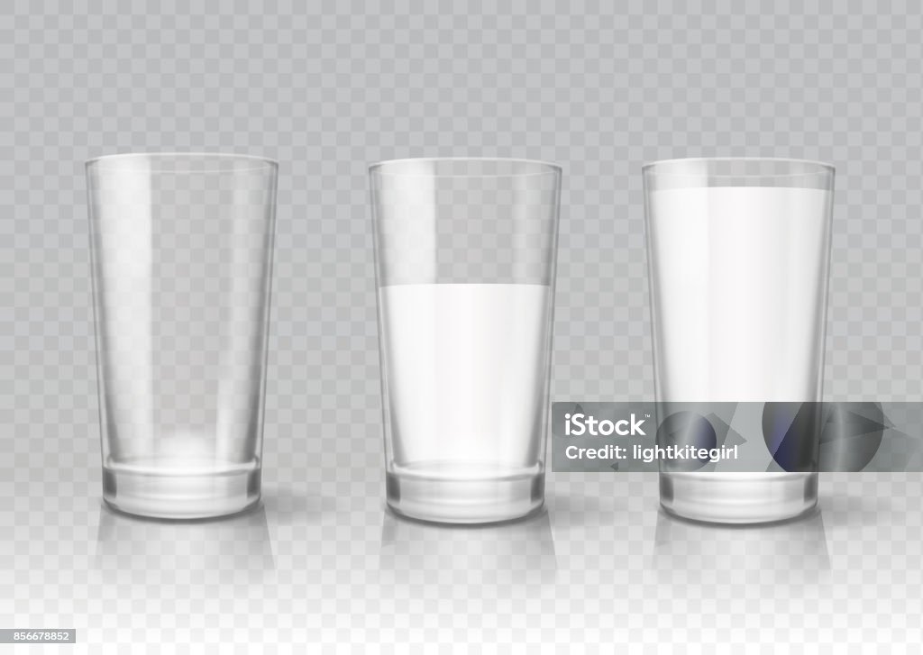 Transparent realistic glasses of milk Transparent realistic glasses of milk vector set Drinking Glass stock vector