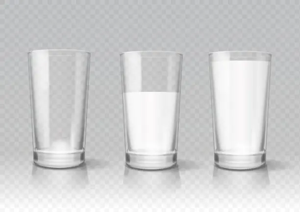Vector illustration of Transparent realistic glasses of milk