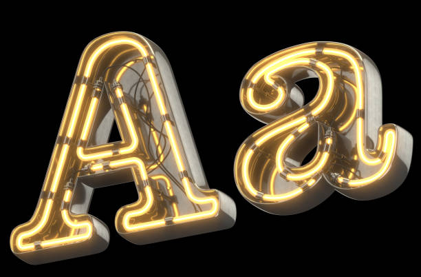 istock Yellow Neon Sign chrome Font. 856679394