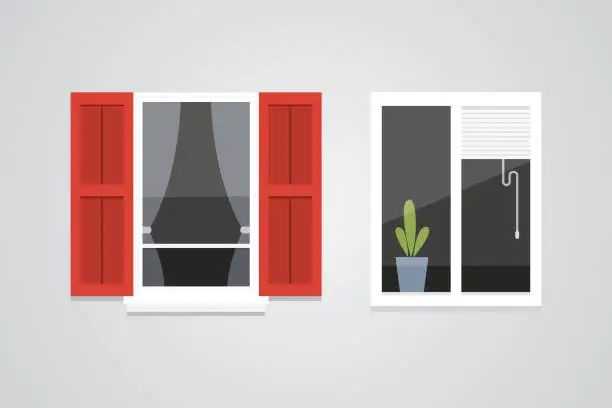 Vector illustration of different interior windows of various forms vector illustration. Architecture design outdoor or exterior view, building and home theme