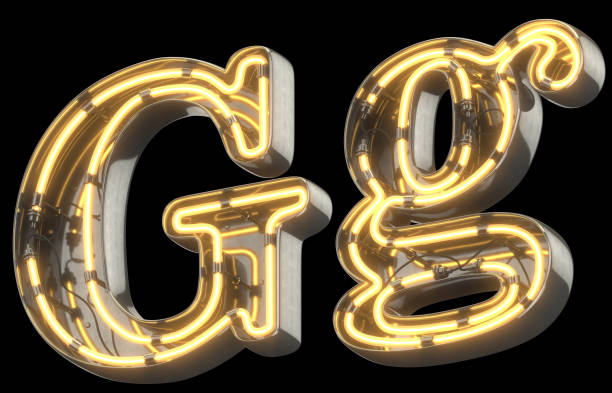 istock Yellow Neon Sign chrome Font. 856682726