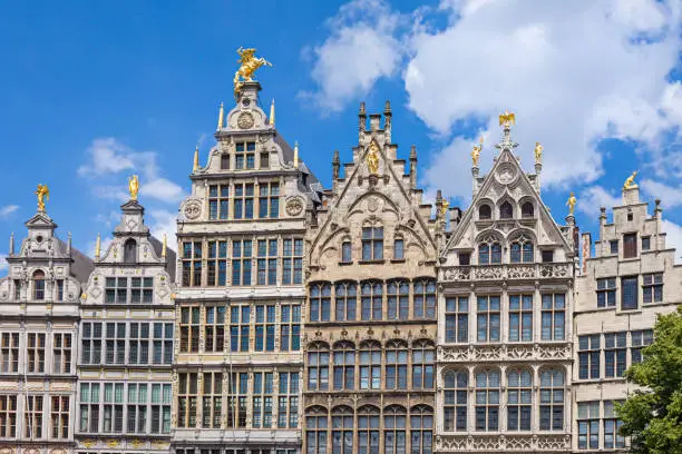 Facades of medieval guild houses at the Great Market square in Antwerp, Belgium