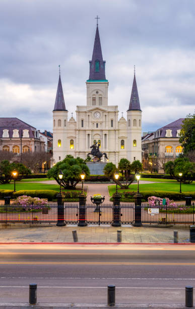 St. Louis Cathedral New Orleans St. Louis Cathedral in New Orleans, Louisiana, United States on early morning. jackson square stock pictures, royalty-free photos & images