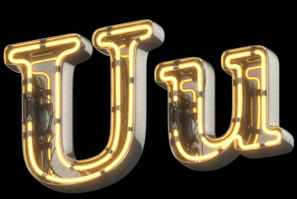 istock Yellow Neon Sign chrome Font. 856690438