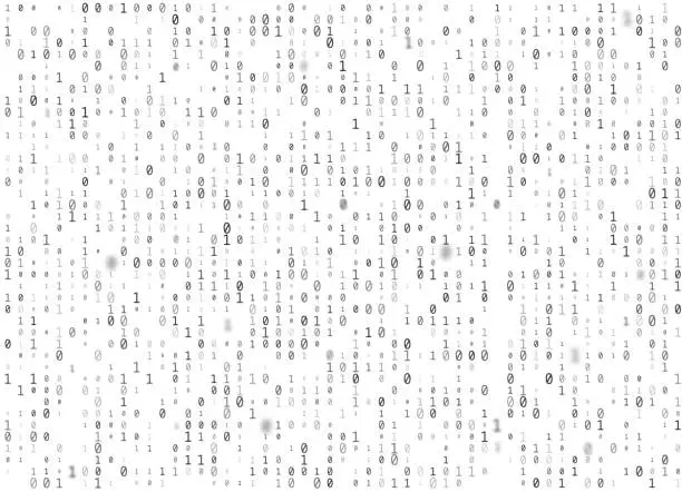 Vector illustration of Vector binary code white seamless background. Big data and programming hacking, decryption and encryption, computer streaming black numbers 1,0. Coding or Hacker concept texture or web page fill