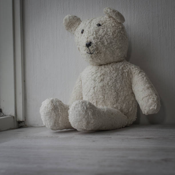istock White teddy bear sitting sad one in the window 856700002