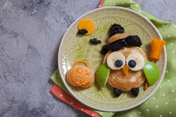 istock Owl pancake for kids breakfast on Halloween 856703010