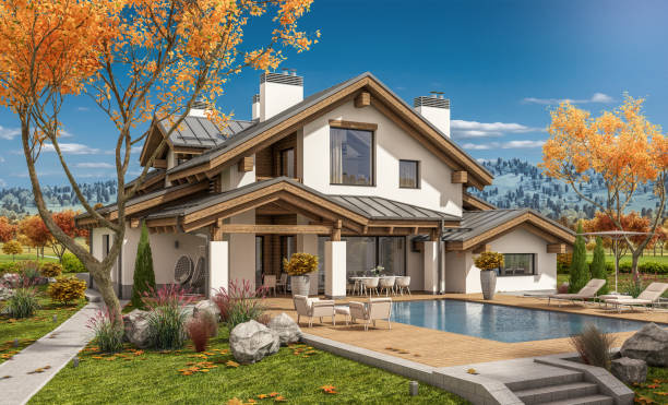 istock 3d rendering of modern cozy house in chalet style 856707978