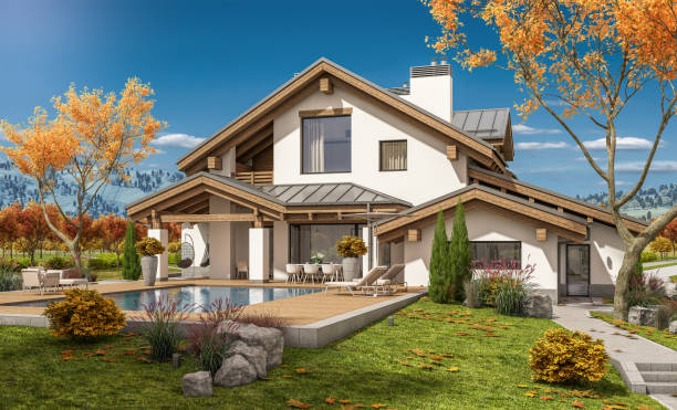 istock 3d rendering of modern cozy house in chalet style 856708038