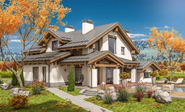 istock 3d rendering of modern cozy house in chalet style 856708094