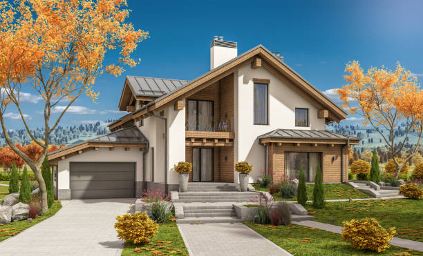 istock 3d rendering of modern cozy house in chalet style 856708120