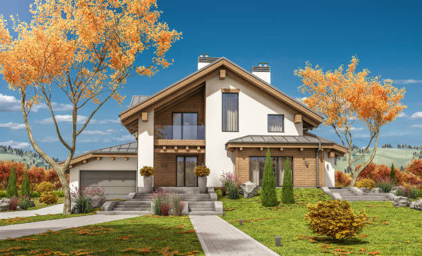 istock 3d rendering of modern cozy house in chalet style 856708154