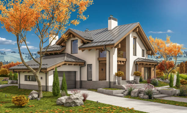 istock 3d rendering of modern cozy house in chalet style 856708164