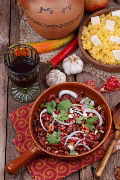 istock Lobio with corn porridge with brynza and red wine 856711212