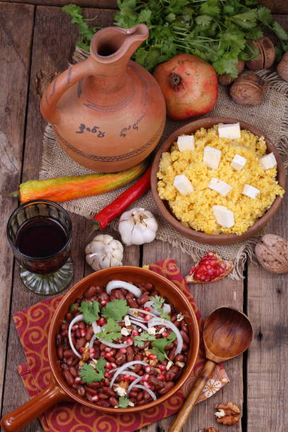 istock Lobio with corn porridge with brynza and red wine 856711256