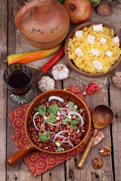 istock Lobio with corn porridge with brynza and red wine 856711258