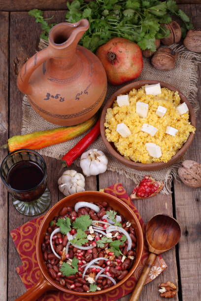 istock Lobio with corn porridge with brynza and red wine 856711308