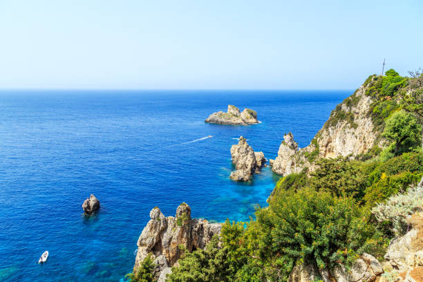 Panorma od Palaiokastritsa, town in Corfu, Greece