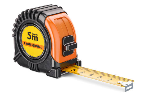 orange tape measure, 3d rendering isolated on white background - tape measure imagens e fotografias de stock