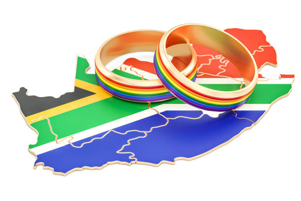 istock South Africa map with LGBT rainbow rings, 3D rendering 856715956
