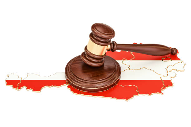 istock Wooden Gavel on map of Austria, 3D rendering isolated on white background 856717198