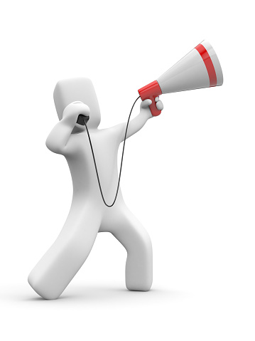 Man speaks in megaphone. 3d illustration