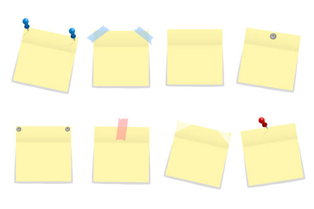 istock Pack of yellow office paper stickers with shadow isolated on white. Vector illustration 856729826