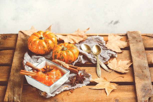 istock Fall autumn pumpkin jam confiture with spices, toned 856735958