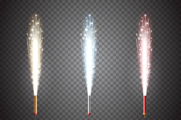 illustrations, cliparts, dessins animés et icônes de set de vector de feu d’artifice. fontaine d’étincelles. feux d’artifice décoratif. or, bleu et rouge pétillant colonne de feu isolé sur fond transparent. élément du nouvel an et fête de noël. - fountain