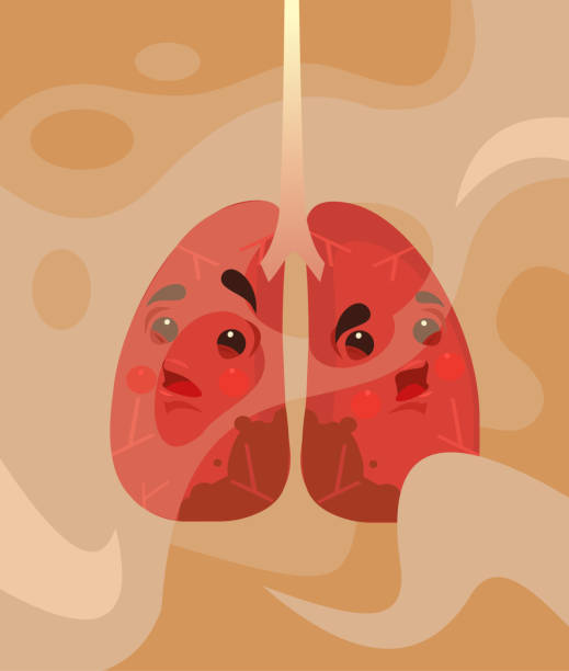 Sick and tired human lungs in smoke steam Sick and tired human lungs in smoke steam. Vector flat cartoon illustration self harm stock illustrations