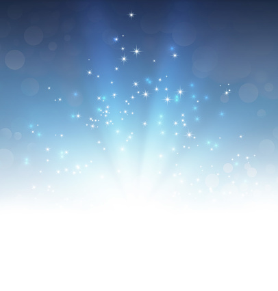 Light explosion and glittering stars on a festive blue background