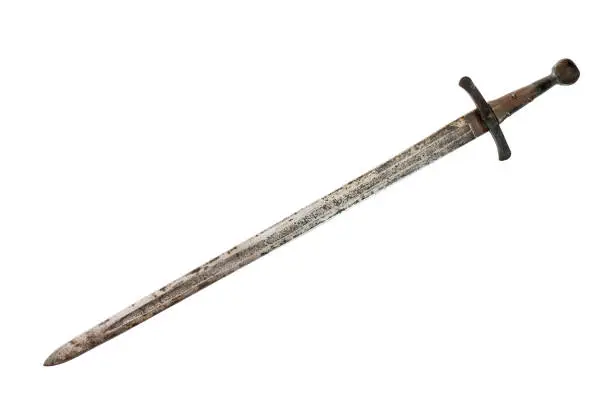 Photo of Medieval sword isolated on white background. Clipping path.