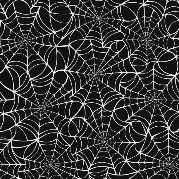 Vector illustration of Seamless background with spider web on black. Vector illustration.