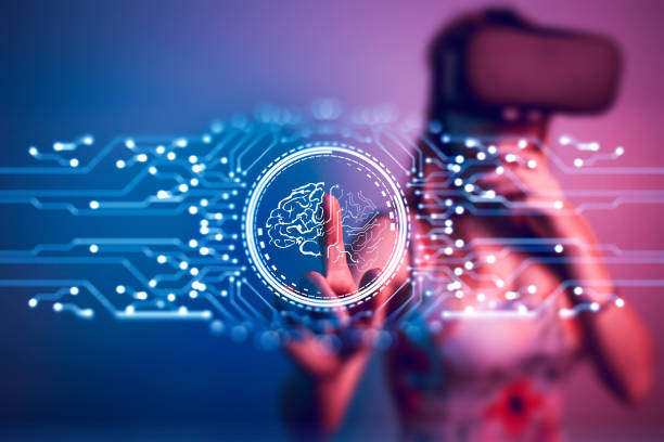 pantalla táctil digital concepto de realidad virtual de inteligencia artificial - artificial intelligence fotografías e imágenes de stock