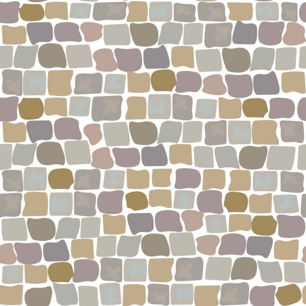 ilustrações de stock, clip art, desenhos animados e ícones de paving stones road texture seamless pattern. wall of stone, cobbled street - stone walkway