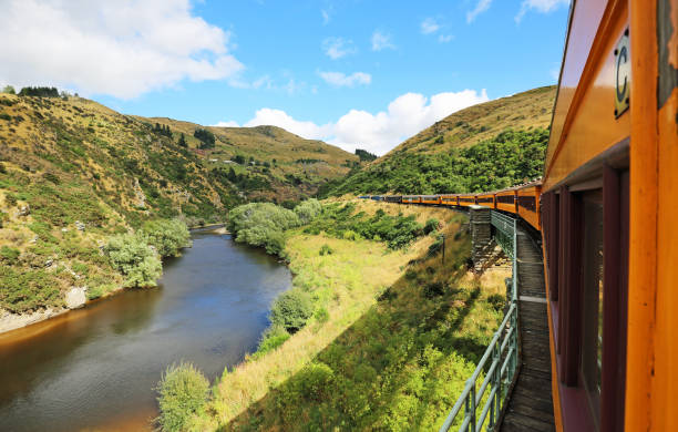Taieri River and the train stock photo