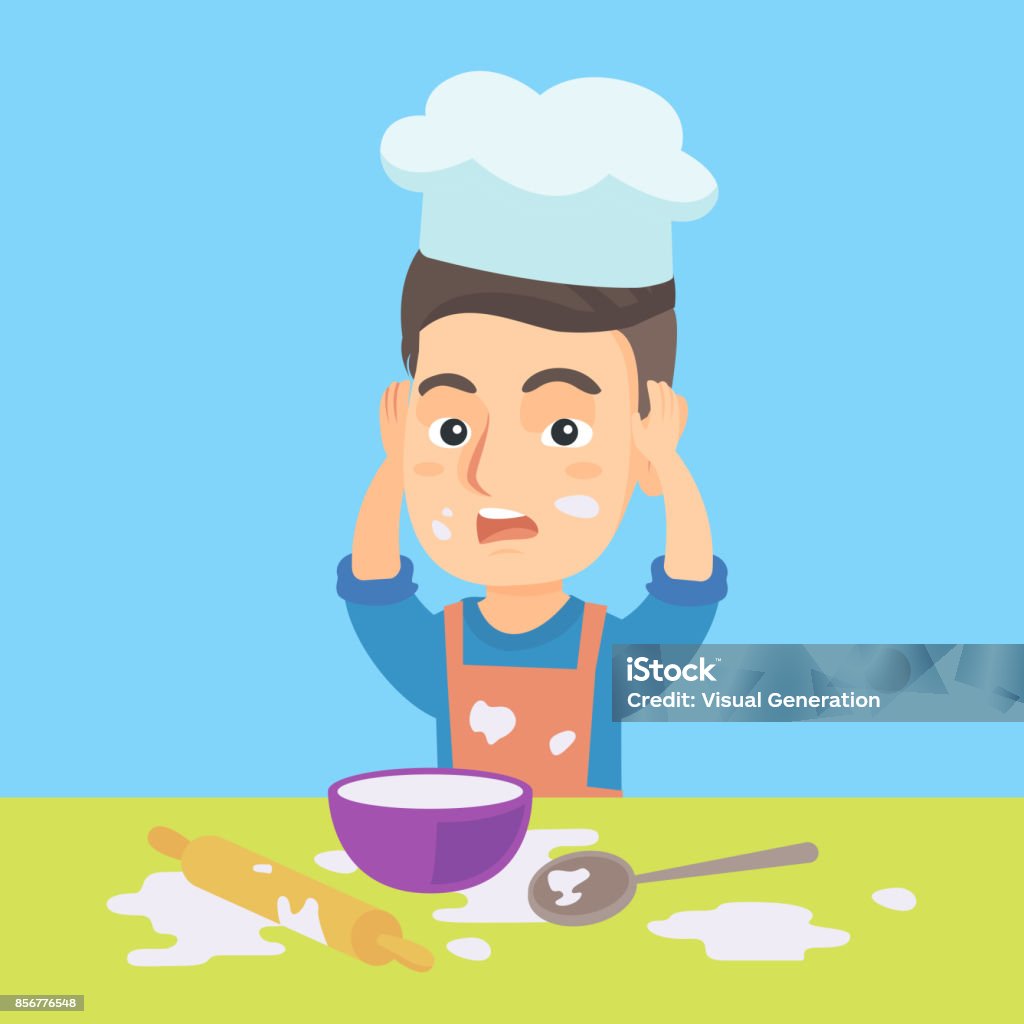 Two Cooks Create Mess Little Caucasian Chef Making Mess During Cooking Stock Illustration ...