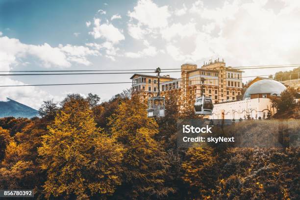 Cableway During Bright Autumn Day Stock Photo - Download Image Now - Autumn, Beauty, Cable Car