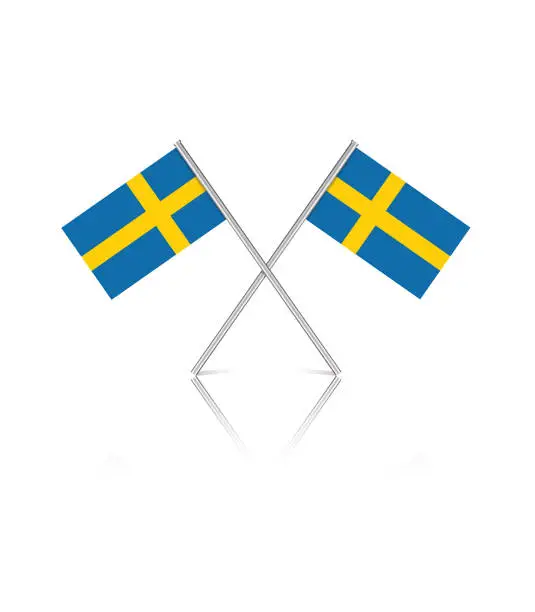 Vector illustration of Tiny Swedish Flags on White Reflective Background