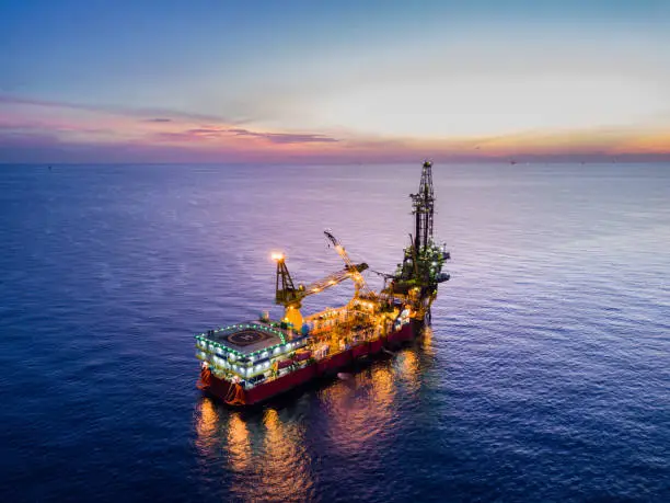 Photo of Aerial View of Tender Drilling Oil Rig (Barge Oil Rig)