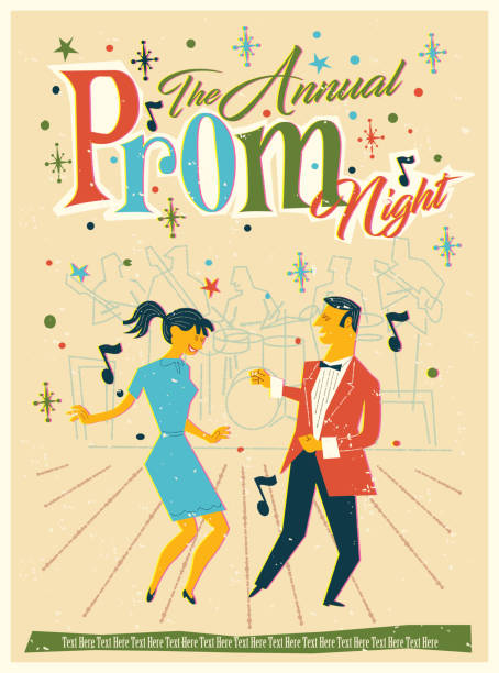 Prom Eve Prom in retro Style prom fashion stock illustrations